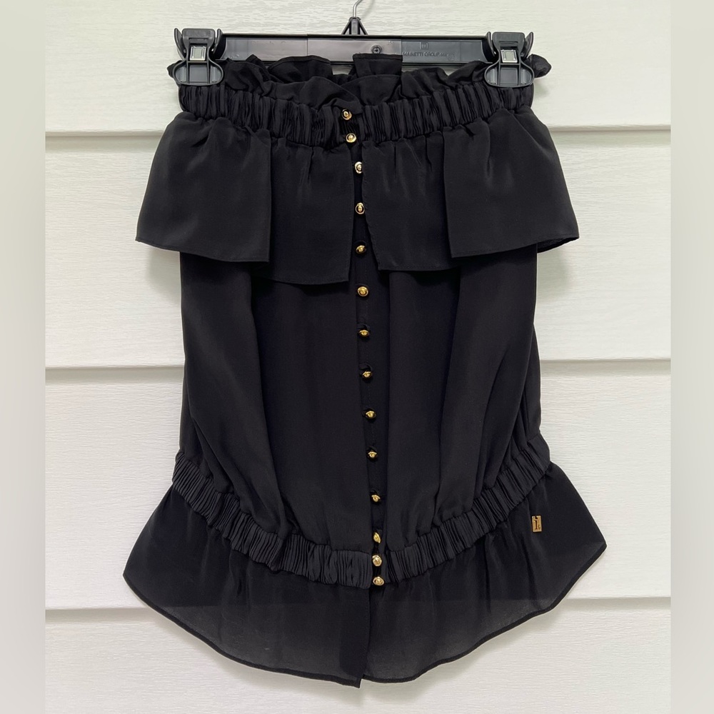 Tt Collection. Strapless Ruffle Gold Button Top. Color:Black Size: XS/S